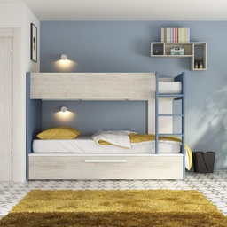 [FZ100290] (8c) Cameretta con letto a castello con letto estraibile colore bianco consumato e azzurro reversibile