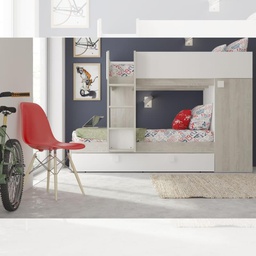 [FZ100298] Cameretta con letto a castello e letto estraibile con armadio integrato colore bianco consumato e bianco reversibile