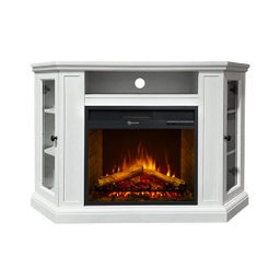 [8056157804857] Camino elettrico caminetto da terra ad angolo in legno Bianco L126 x P78 x H83