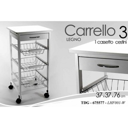 [GIC675577] Carrello da cucina bianco cassetto cesti e rotelle cm 37 x 37 x 76 h
