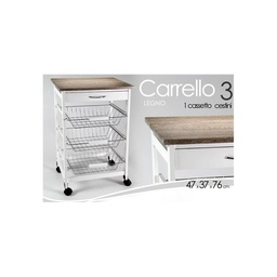 [GIC656637] Carrello da cucina bianco con cesti e rotelle cm 47 x 37 x 76 h
