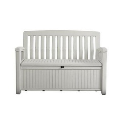 [K229476] Cassapanca in resina con finitura effetto legno Patio bench  bianca 132,7x61,2xh.89  cm