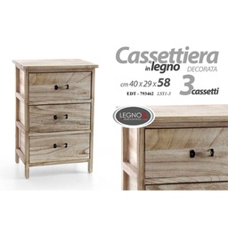 [GIC793462] Cassettiera 3 cassetti bagno cucina Legno naturale cm 40 x 29 x 58 h