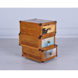 [WEAL012] Cassettiera 3 cassetti decorati multicolor in legno di mango  55x38xh.55 cm