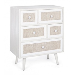 [B0744880] Cassettiera 5 cassetti MONTIEL stile rustico bianco antico 72.5h cm