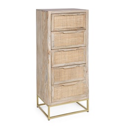 [B0746487] Cassettiera 5 cassetti naturale in legno stile vintage