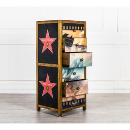 [WEAL016] Cassettiera 6 cassetti decorati multicolor in legno di mango  445xh.110 cm