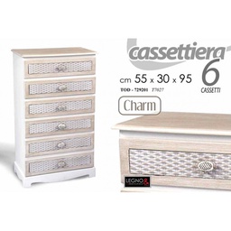 [GIC729201] Cassettiera 6 posti bianco shabby e beige cm 55 x 30 x 95 h