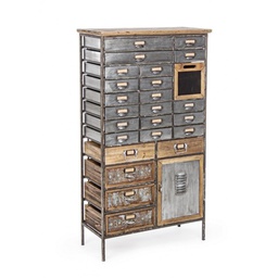 [B0730057] Cassettiera OFFICINA in acciaio e legno 132.5h cm