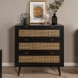 [FZ99083] Cassettiera Vienna03A 3 cassetti nera con frontali vimini