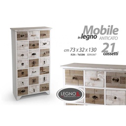 [GIC763281] Cassettiera legno anticato consumato shabby cm 73 x 32 x 130 h