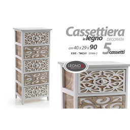 [GIC788215] Cassettiera multiuso 5 cassetti in legno cm 40 x 29 x 90 h