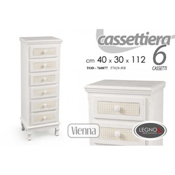 [GIC760877] Cassettiera sei cassetti bianca vienna settimino cm 112 h
