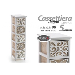 [GIC788185] Cassettiera stretta 5 cassetti in legno cm 26 x 32 x 98 h
