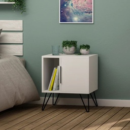 [FZ97579] Comodino Glynn colore bianco con anta e vano a giorno