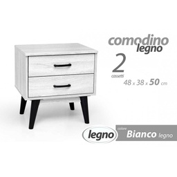 [GIC796661] Comodino bianco due cassetti piedini neri cm 48 x 38 x 50 h