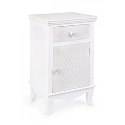 [B0744855] Comodino in MDF un anta un cassetto Bianco CHARLENE 40x32x h69,5 cm