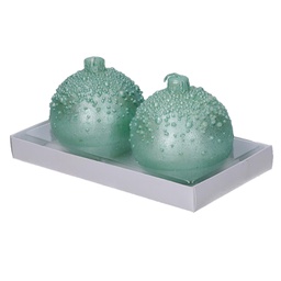 [V5512050000] Confezione 2 pezzi candela paraffina sfera con bolle turchese cm ø7,5h7,5