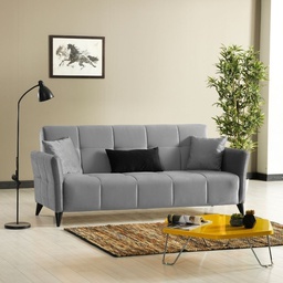 [EFFEZ95442] Divano Levy 2 posti in tessuto grigio con contenitore e letto EFFEZ