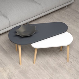 [FZ98909] Doppio tavolino Pear bianco e antracite con gambe in legno