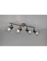 [TRIOR80614032] Faretto 4 Spot Orientabili Jaipur Industriale Vintage Nero E Legno Trio Lighting