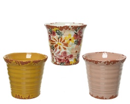 [20006691] Fioriera in terracotta decorata a mano