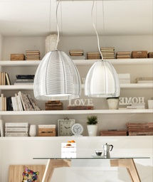 [LA/063/A] Lampada a sospensione con paralume in metallo grigio 30x30x120h cm