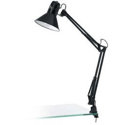 [20036121] Lampada da tavolo scrivania con braccio snodato orientabile, morsetto e attacco E27, colore nero.