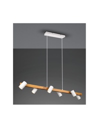 [TRIO312490631] Lampadario Isola Legno 6 Spot Bianco Cilindrici Orientabili Marley Trio Lighting