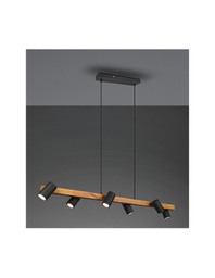 [TRIO312490632] Lampadario Isola Legno 6 Spot Neri Cilindrici Orientabili Marley Trio Lighting