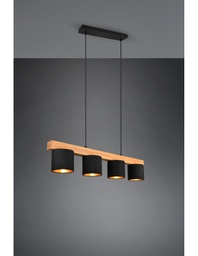 [TRIOR30654002] Lampadario Lineare Legno 4 Paralumi Nero Cameron Trio Lighting