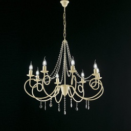[BL148-8-AV] Lampadario in ferro Avorio otto luci decorazione decape e strass 80x h75 cm