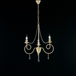 [BL148-3-AV] Lampadario in ferro Avorio tre luci decorazione decape e strass 50x h67 cm