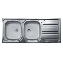 [2003386] Lavello cucina due vasche con gocciolatoio dx acciaio da appoggio 50x120 cm