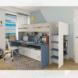 [FZ98594] Letto a castello 6070 bianco celeste con scrivania estraibile
