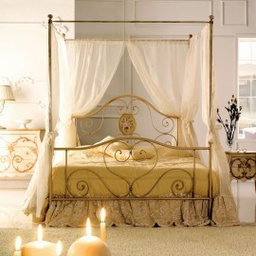 [AL332217] Letto in ferro matrimoniale con baldacchino Avorio LORY 170x208x h210 cm