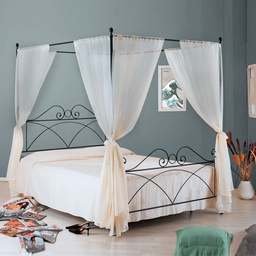 [SABRIBAL1601D1] Letto in ferro matrimoniale con baldacchino SABRINA Nero 166x208x h210 cm