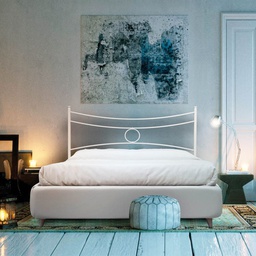 [CONCAGIR160] Letto in ferro matrimoniale con giroletto in ecopelle Bianco CONCA 166x208x h117 cm