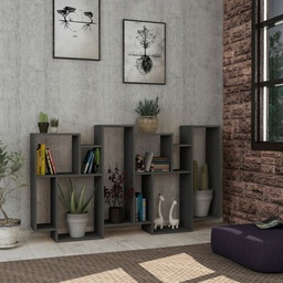 [FZ99489] Libreria orizzontale bifacciale antracite con 10 scomparti aperti L 96 x P 25,5 x H 168,5 cm