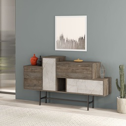 [EFFEZ97586] Madia Hermes colore dark coffee con ante e cassetti effetto marmo 160 cm EFFEZ