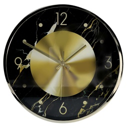 [V1871510000] Orologio plastica effetto marmo oro e nero tondo cm ø30