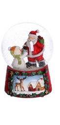 [V6169320000] Palla di vetro con carillon babbo e pupazzo rosso cm10x10h14,5