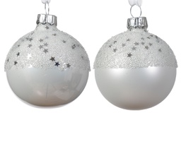 [20102369] Pallina di Natale Vetro opaco smaltato a pallina con stella in cima 2 colori assortiti colore bianco invernale ø 6cm