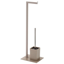 [BR810009] Piantana Portascopino e Portarotolo in PVC Tortora 18x22x70,5cm