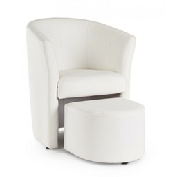 [B0743343] Poltrona in similpelle con pouf estraibile Bianco RITA 64,5x 59,5x h78 cm