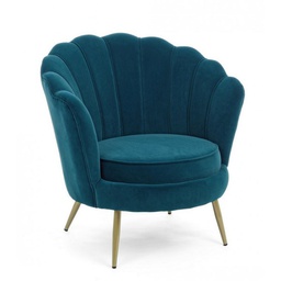 [B0743682] Poltrona vintage retro in velluto blu pavone cm 80 x 76 x84 h