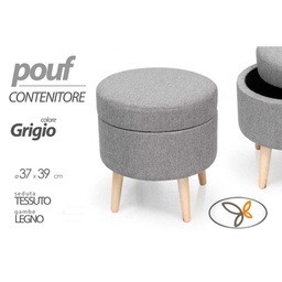[GIC761492] Pouf con contenitore grigio tondo cm cm 37 x 39 h