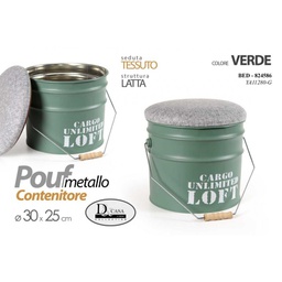 [GIC824586] 4x Pouf contenitore industrial latta verde cm 30 x 25 h