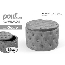 [GIC801785] Pouf contenitore velluto grigio arredo scatola cm 60