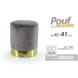 [GIC778612] Pouf da arredo design cm 40 x 41 h velluto grigio con fascia oro